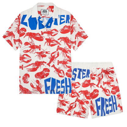 Aloha Style Crayfish Print Camp Collar Short Sleeve Shirt