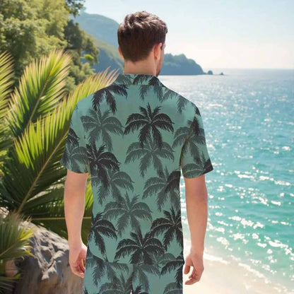 Green Hawaiian Leaf Pattern  Elastic Waistband Summer Casual Shorts