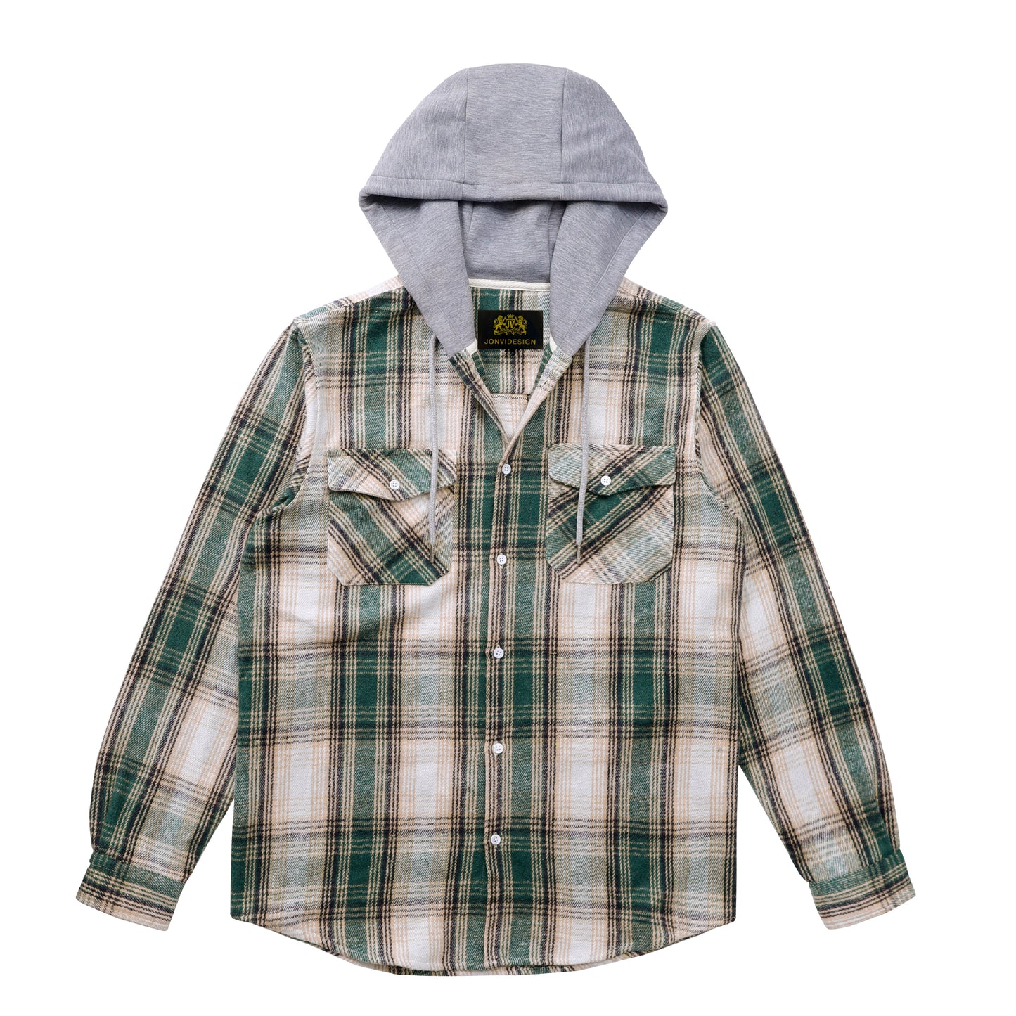 Vintage Green Plaid Hooded Shirt Jacket