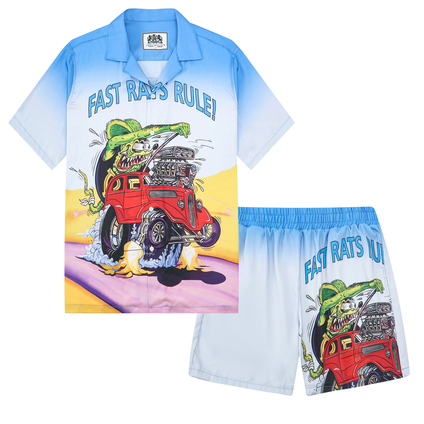 Mouse Drive Print Camp Collar Short Sleeve Shirt