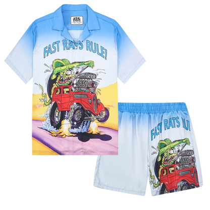 Mouse Drive Print Camp Collar Short Sleeve Shirt