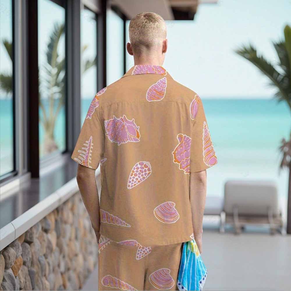 Various Shell Patterns Camp Collar Short-Sleeved Shirt