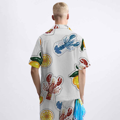 Lobster And Lemon Pattern Elastic Waistband Summer Casual Shorts