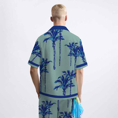 Tropical Plant Story Pattern Camp Collar Short-Sleeved Shirt