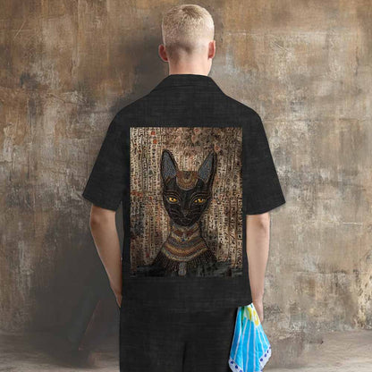 Men's Vintage Egyptian Buster Cat Art Pattern Elastic Waistband Shorts