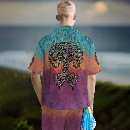 Viking-Style Tree Of Life Celtic Knot Art Camp Collar Short Sleeve Shirt