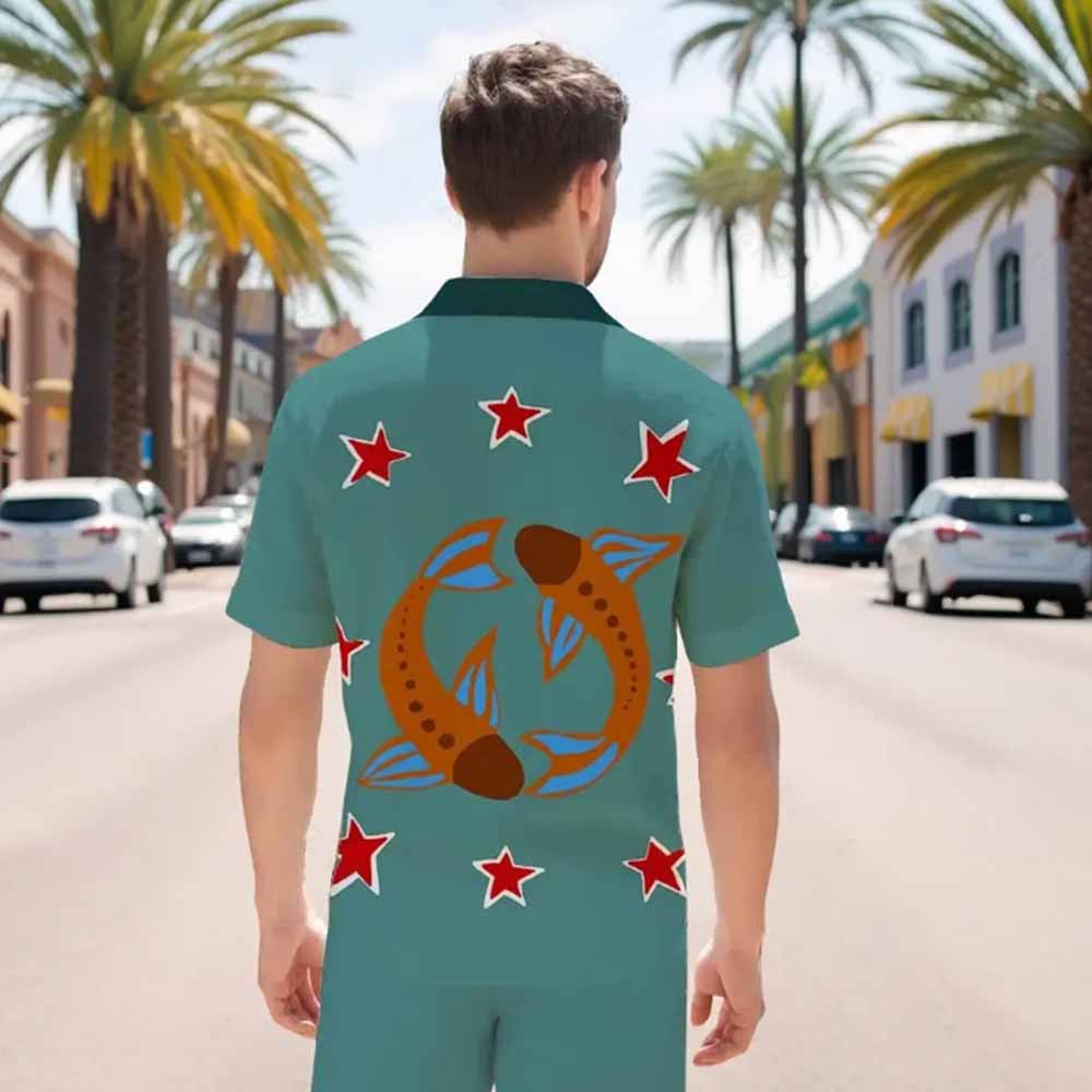 Send Good Luck Koi Print Camp Collar Short-Sleeved Shirt