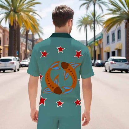 Send Good Luck Koi Print Camp Collar Short-Sleeved Shirt