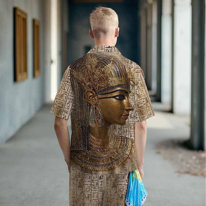 Vintage Ancient Egyptian Inspired Goddess Isis Pattern Short-Sleeved Shirt