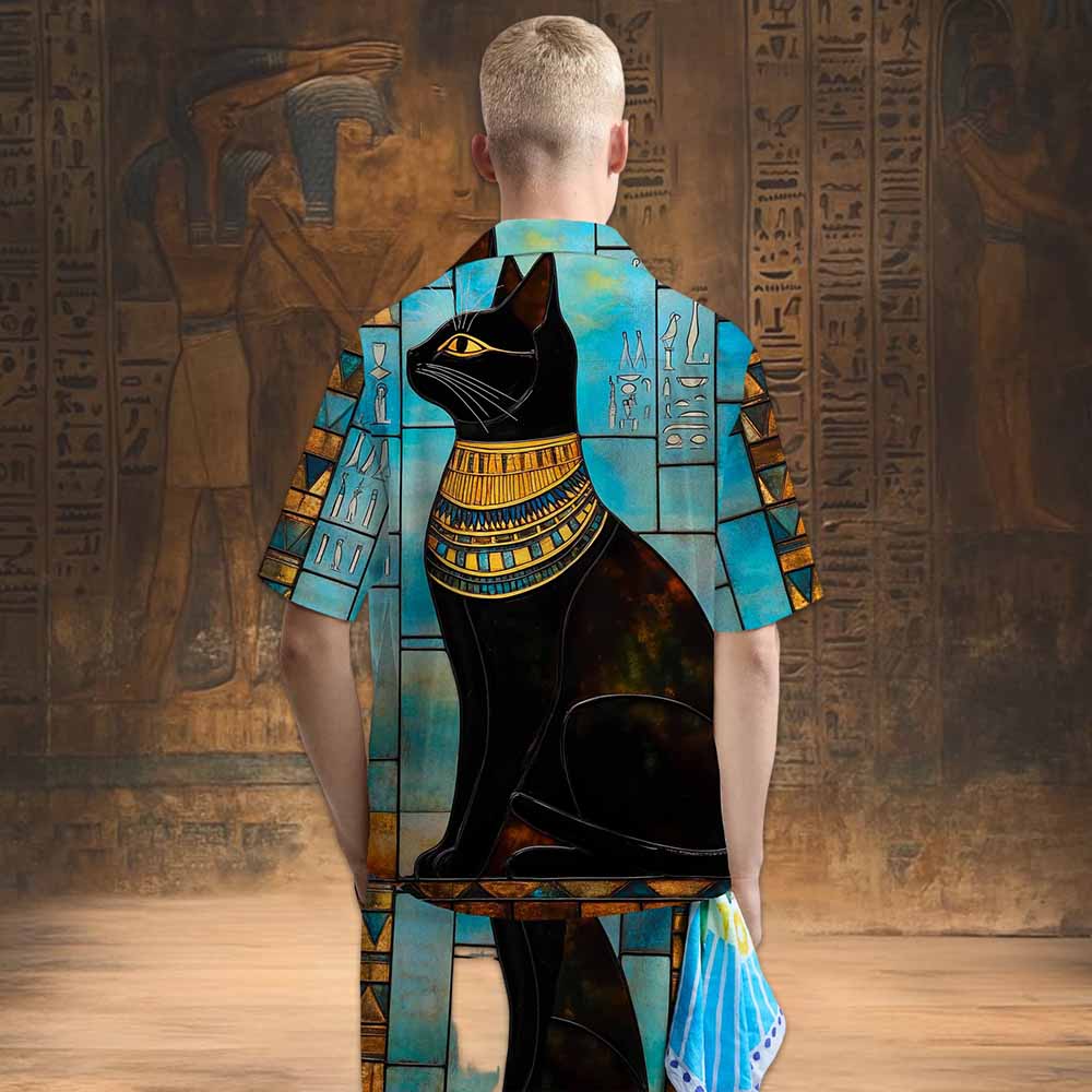 Ancient Egyptian Divine Black Cat Pattern Elastic Waist Shorts