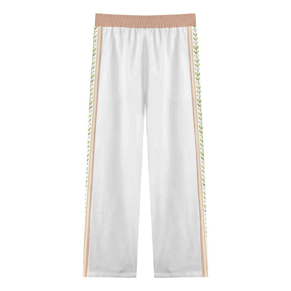 Green Floral Pattern Casual Trousers With Elastic Waistband