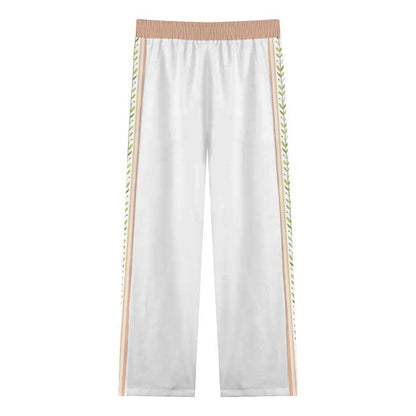 Green Floral Pattern Casual Trousers With Elastic Waistband