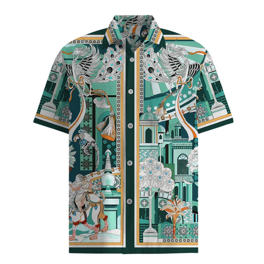 Architecture Pattern Short Sleeve Shirt in Green