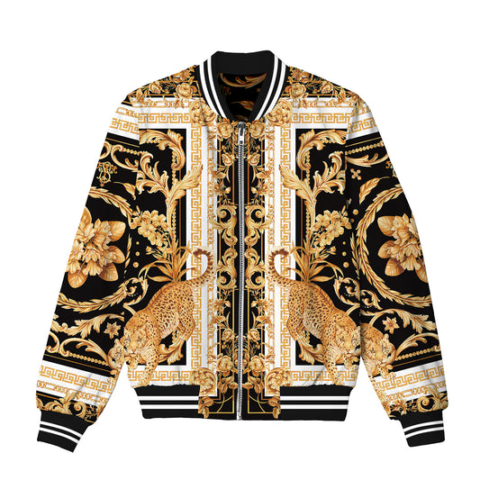 Golden Baroque Print Bomber Jacket