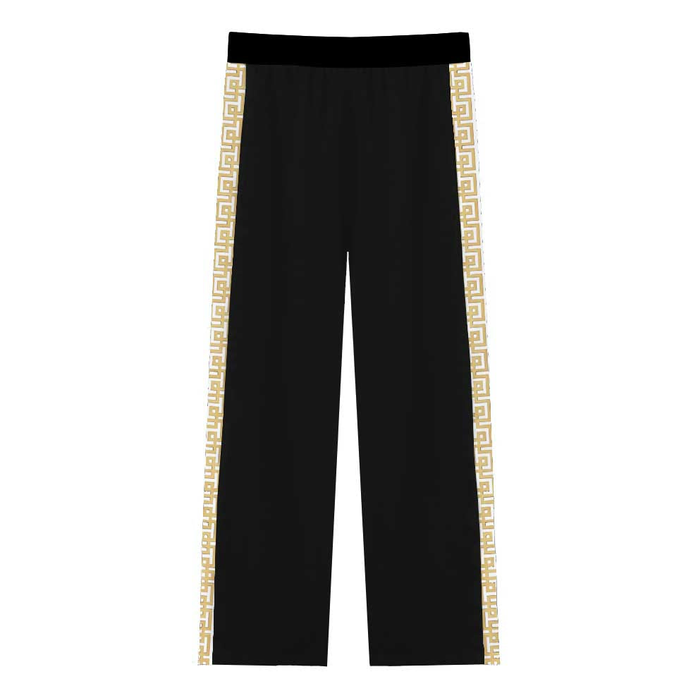 Golden Baroque Pattern Casual Trousers With Elastic Waistband