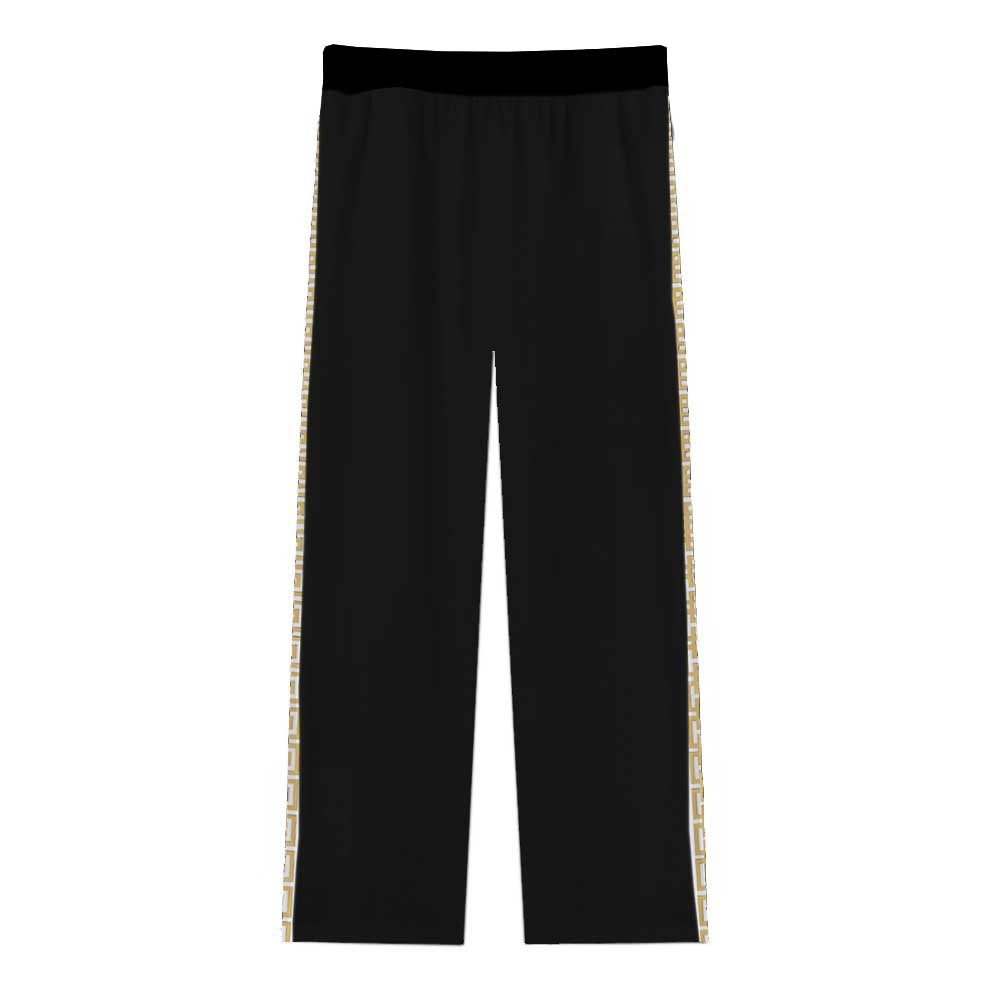 Golden Baroque Pattern Casual Trousers With Elastic Waistband