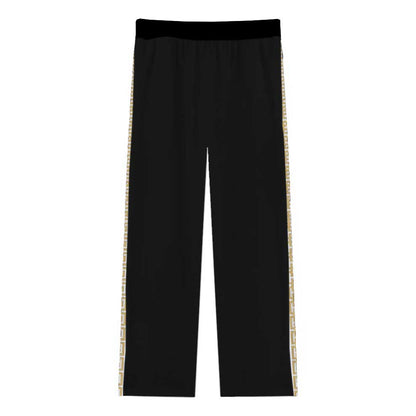Golden Baroque Pattern Casual Trousers With Elastic Waistband