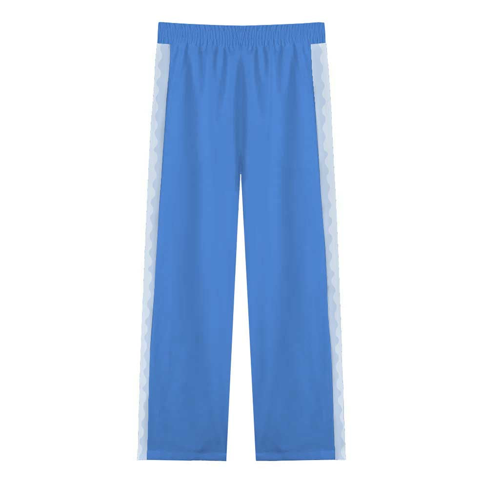 Blue Ferry Pattern Print Casual Trousers With Elastic Waistband