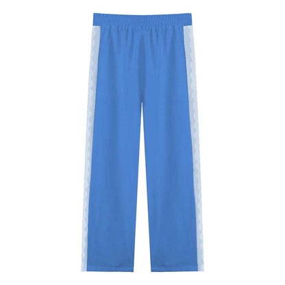 Blue Ferry Pattern Print Casual Trousers With Elastic Waistband