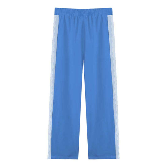 Blue Ferry Pattern Print Casual Trousers With Elastic Waistband