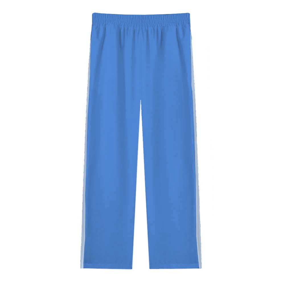 Blue Ferry Pattern Print Casual Trousers With Elastic Waistband