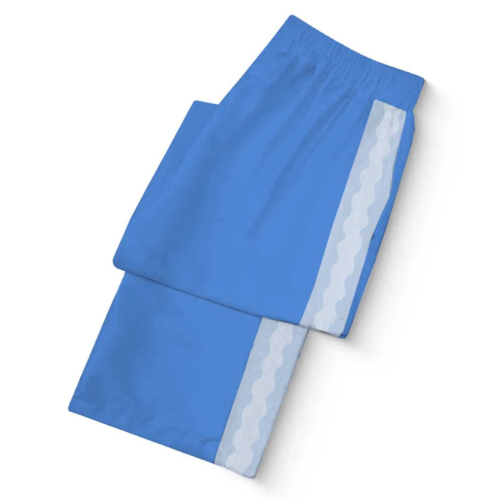 Blue Ferry Pattern Print Casual Trousers With Elastic Waistband