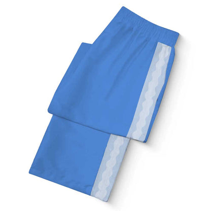 Blue Ferry Pattern Print Casual Trousers With Elastic Waistband