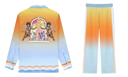 Angel Sun Pattern Casual Trousers With Elastic Waistband