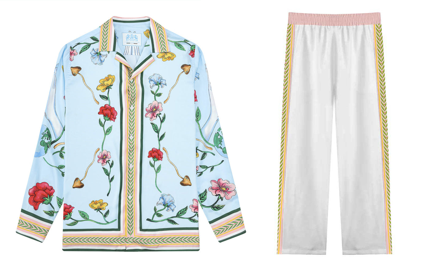 Natural Flower Pattern Casual Trousers With Elastic Waistband