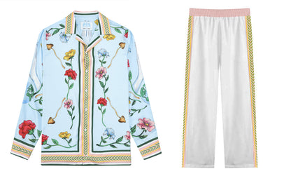 Natural Flower Pattern Casual Trousers With Elastic Waistband