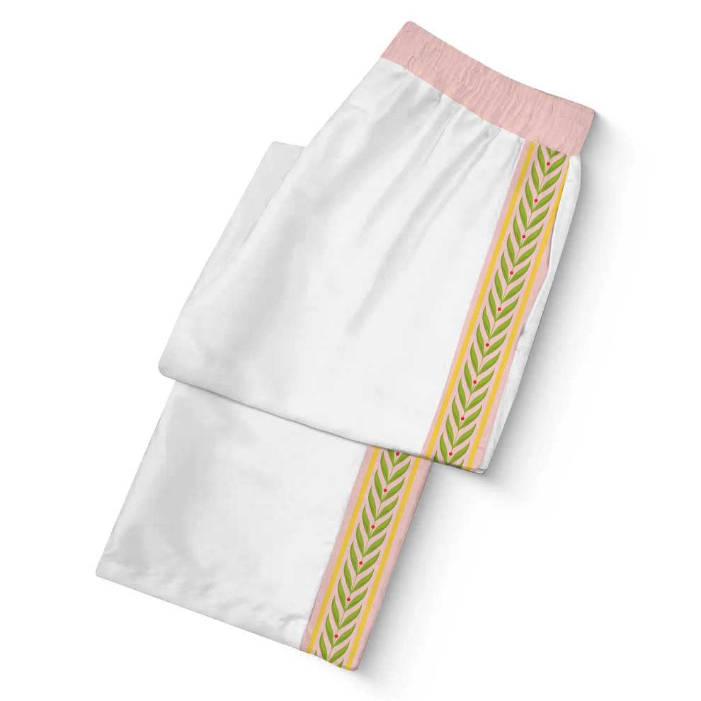 Natural Flower Pattern Casual Trousers With Elastic Waistband