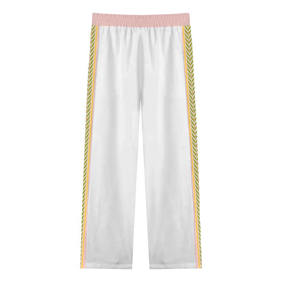 Natural Flower Pattern Casual Trousers With Elastic Waistband