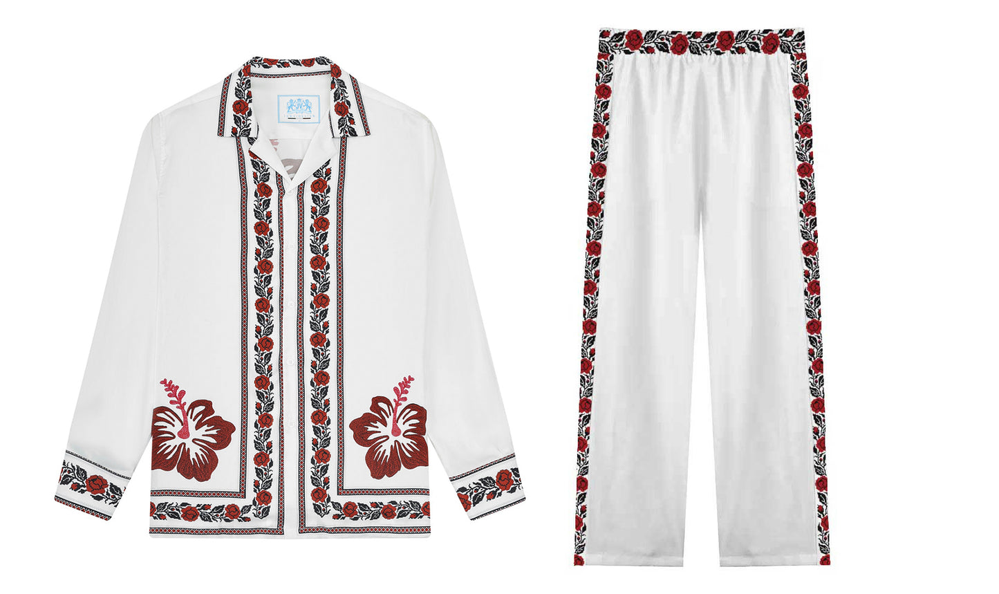 Floral Pattern Print Casual Trousers With Elastic Waistband