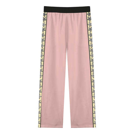 Pink Goddess Statue Pattern Casual Trousers With Elastic Waistband