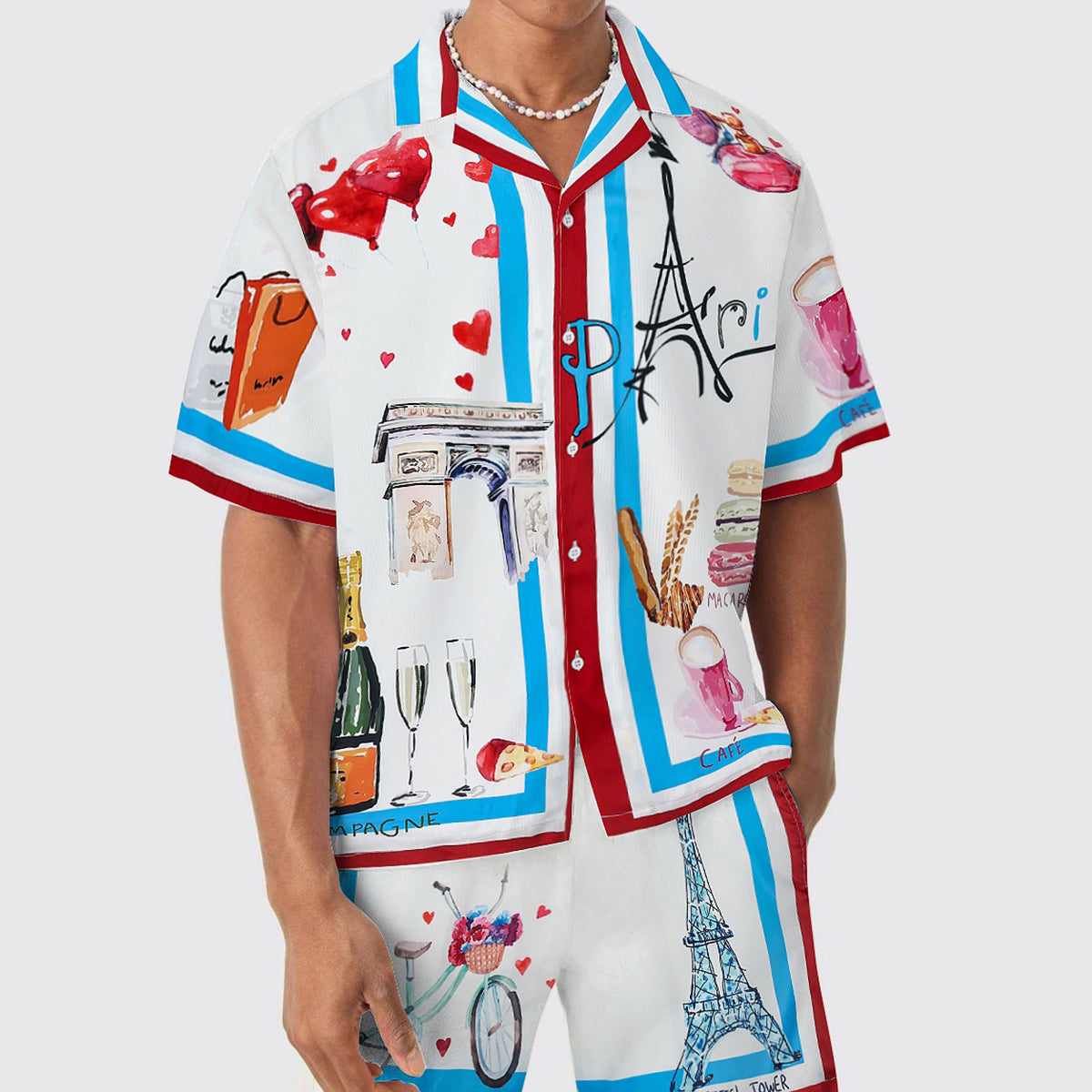 Paris Eiffel Tower Leisure Elements Camp Collar Short Sleeve Shirt