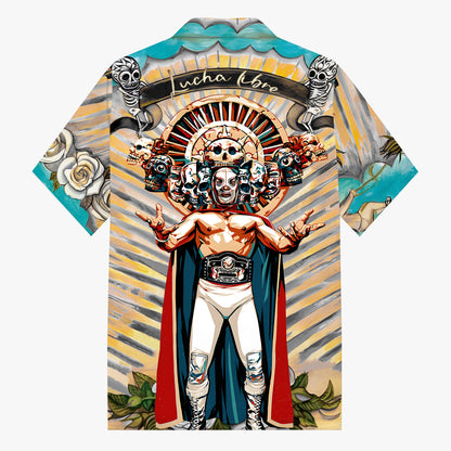 Mexican Wrestling Print Camp Collar Short Sleeve Shirt