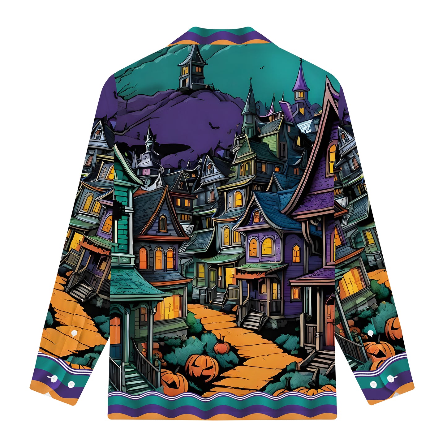 Quiet And Mysterious Halloween Town Long Sleeve Camp Collar Shirt