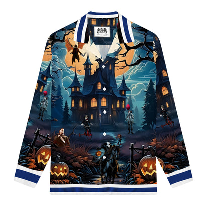 Horror Movie Themed Prints Long Sleeve Camp Collar Shirt