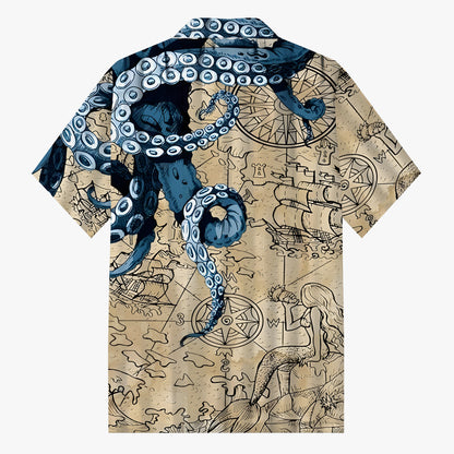 Big Octopus Print Camp Collar Short Sleeve Shirt