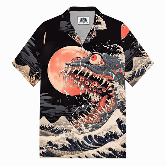 The Sea Monster Of Kanagawa Print Camp Collar Short Sleeve Shirt