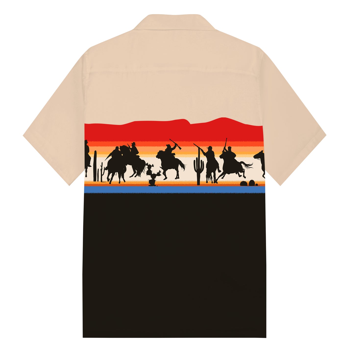 Western Cowboy Hunting Print Camp Collar Short Sleeve Shirt