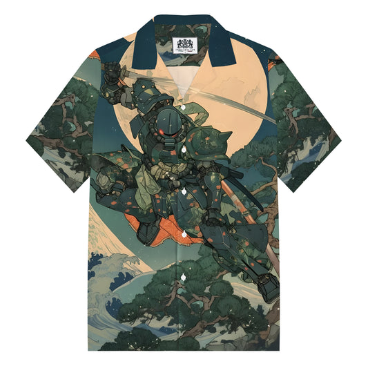 Mobile Suit Gundam Print Camp Collar Short Sleeve Shirt