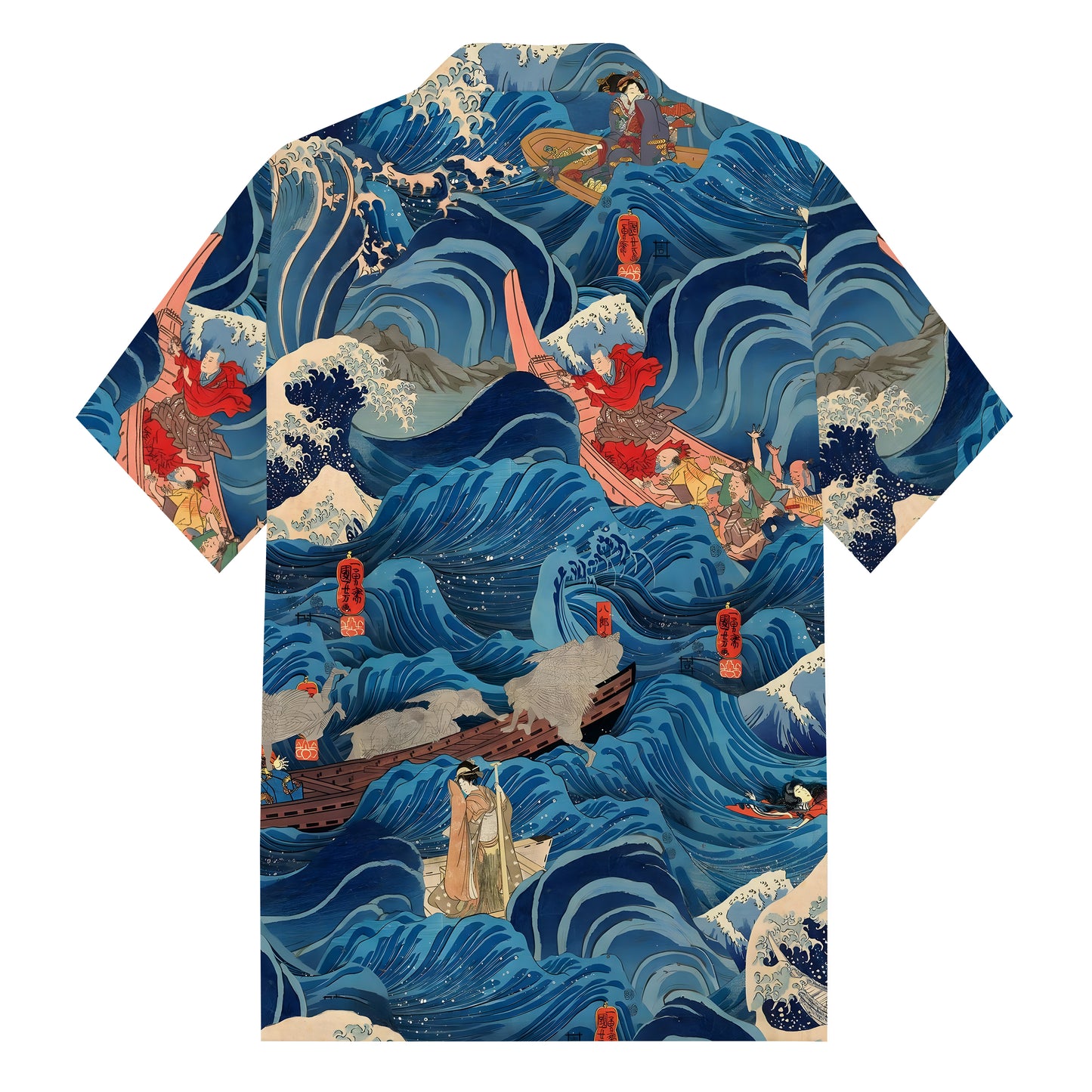 The Great Wave Off Kanagawa Cruise Ship Print Camp Collar Short Sleeve Shirt