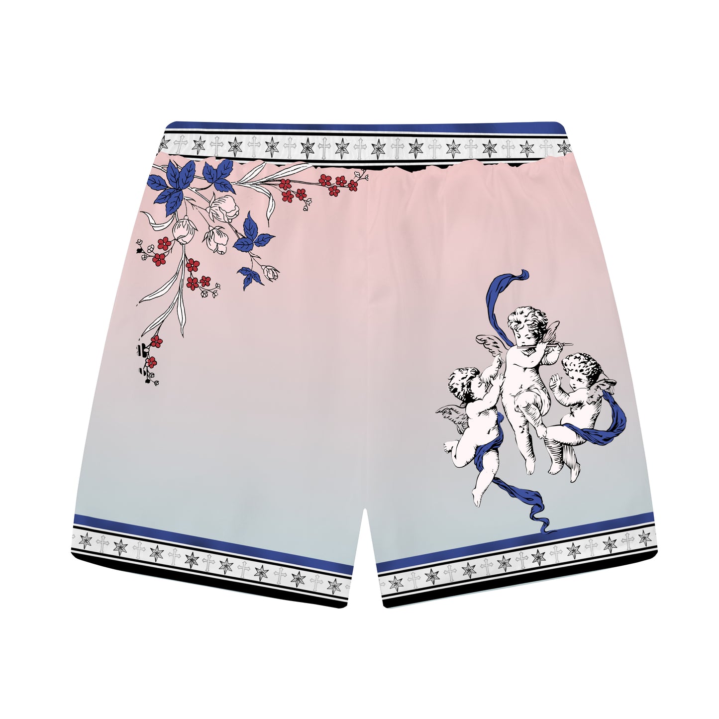 Virgin Statue Ancient Greek Cherub Print Elastic Waistband Summer Casual Shorts