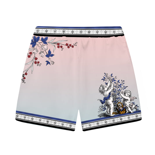 Virgin Statue Ancient Greek Cherub Print Elastic Waistband Summer Casual Shorts