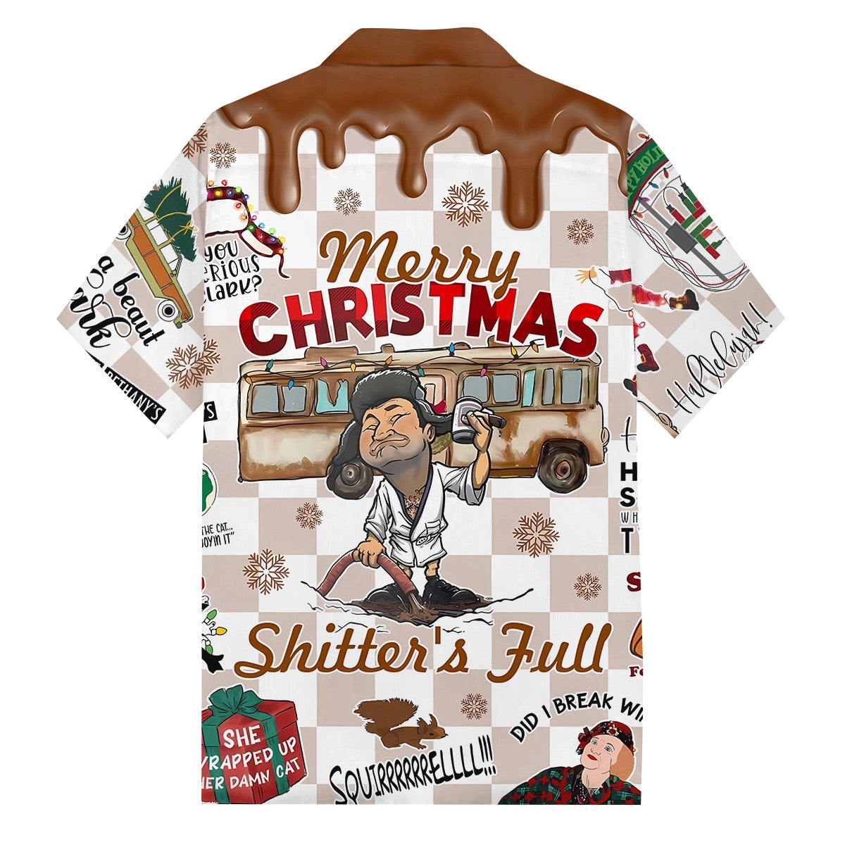 Crazy Christmas Vacation Eddie Chest Pocket Camp Collar Short Sleeve Shirt