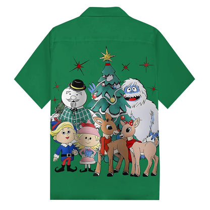 Christmas Red Nose Elk Cartoon Chest Pocket Casual Shirt