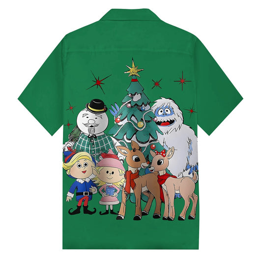 Christmas Red Nose Elk Cartoon Chest Pocket Casual Shirt