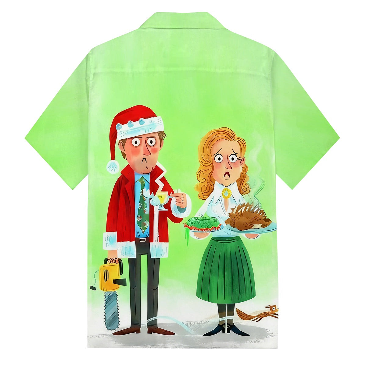Funny Christmas Character Print Retro Camp Collar Short Sleeve Shirt