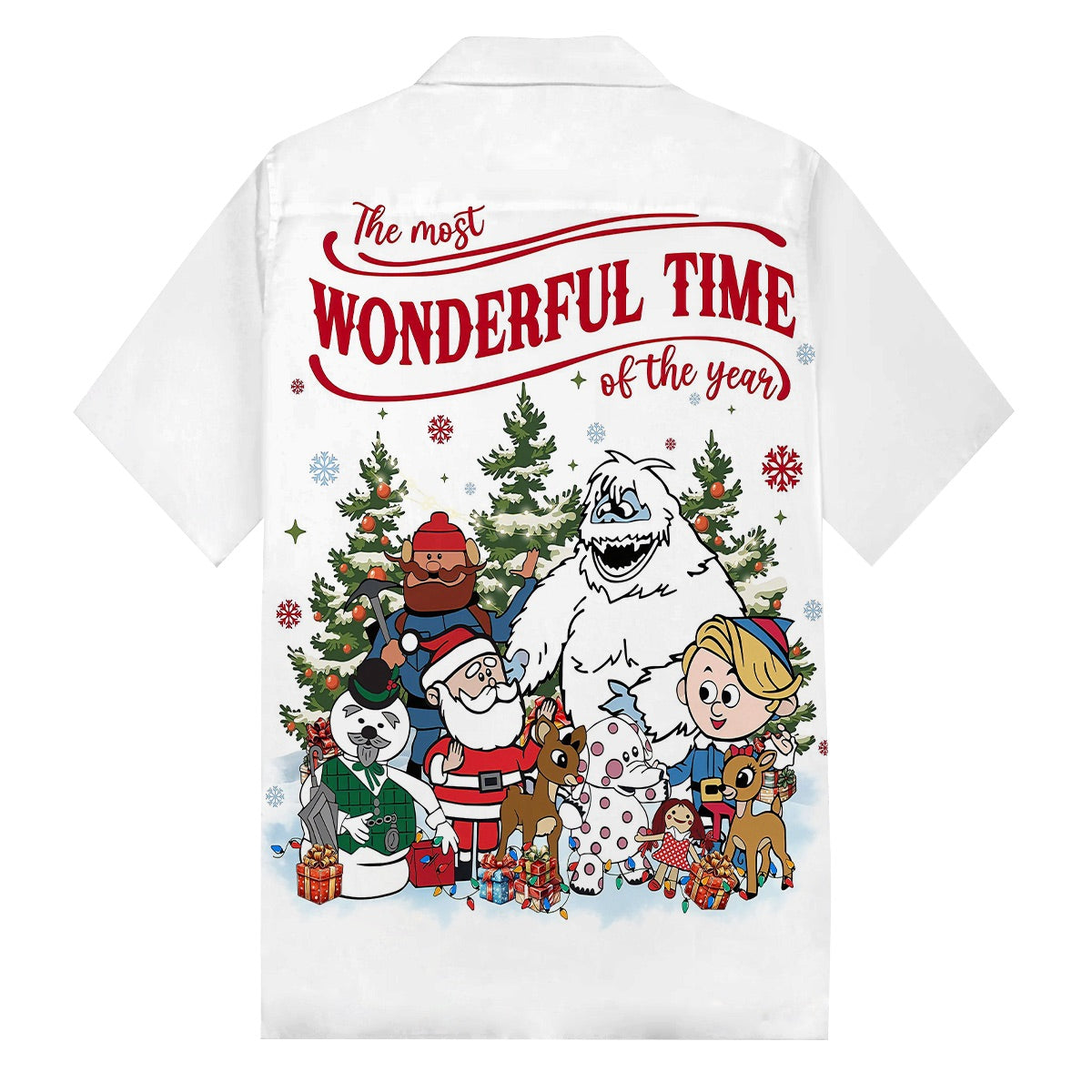 Christmas-Themed Cartoon Characters Retro Camp Collar Short Sleeve Shirt